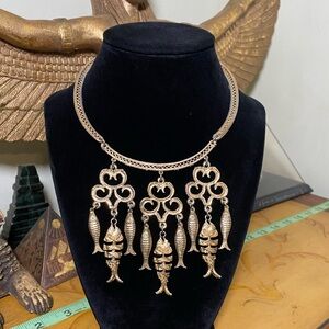 Vintage Fish Pendant Statement Necklace